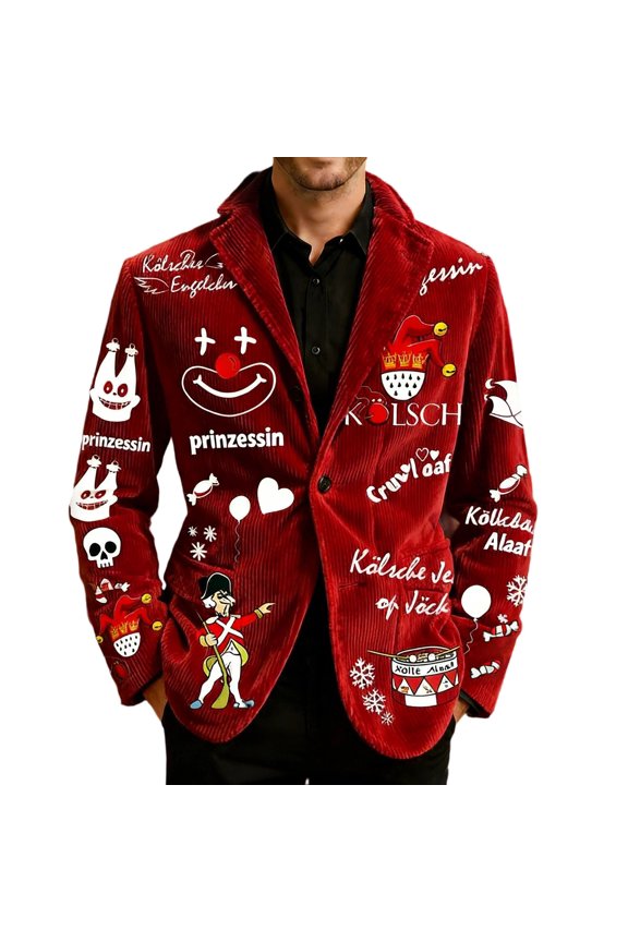 Suit Jacket for Men Circus Clown Printed Corduroy for Patterned Jacket for Stretch Slim Fit Dress Coat Daily Formal Outdoor Activities