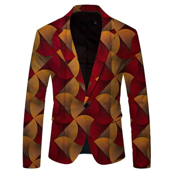 oqasdz Suit Jacket for Men National Style Stylish Printed Pocket Buttons Down Long Sleeve Business Party Coat Top,Size XL