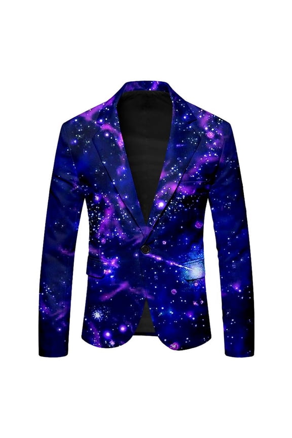 Suit Jacket for Men One Button Star Digital Printed Fashion Slim Fit Comfortable Casual Business Wedding Coat Top,Size S