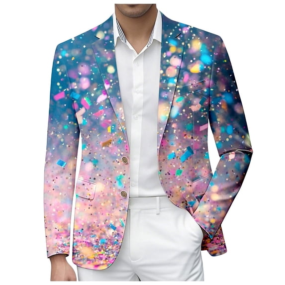 oqasdz Suit Jacket for Men Sequin Print Jacket Glitter Embroidered Tuxedo for Groom Dinner Stretch Slim Fit Dress Coat Party Business Formal