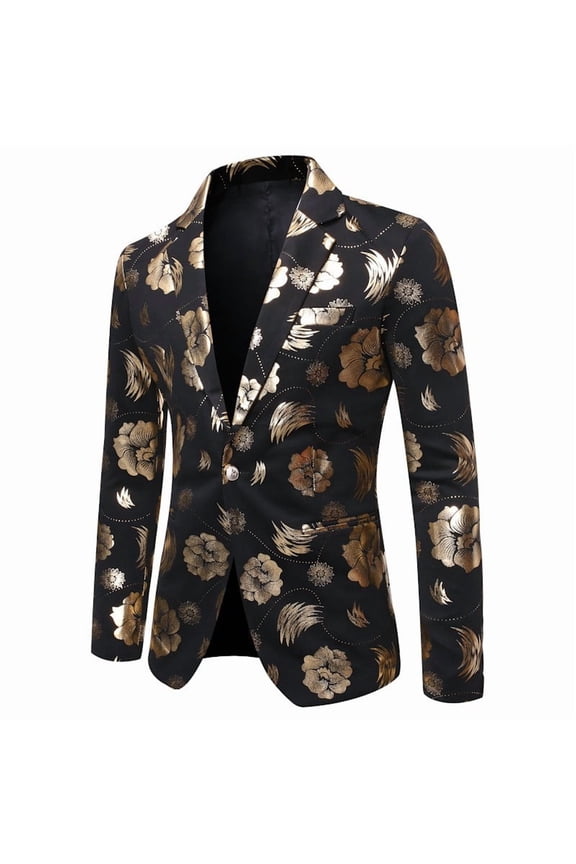 Suit Jacket for Men Stage Performance Jacket with Floral Pattern Show Events Casual Lightweight Sport Coat Party Evening Wedding Prom