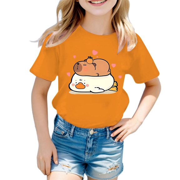 oqasdz Summer Boys Girls Round Neck Cartoon Animal Print Casual Loose Short Sleeve T Shirt Tee Tops, Size 10-12 Years