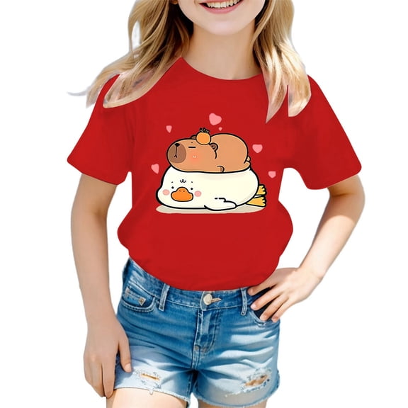 oqasdz Summer Boys Girls Round Neck Cartoon Animal Print Casual Loose Short Sleeve T Shirt Tee Tops, Size 10-12 Years