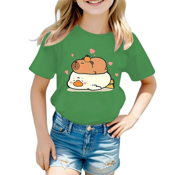 oqasdz Summer Boys Girls Round Neck Cartoon Animal Print Casual Loose Short Sleeve T Shirt Tee Tops, Size 2-4 Years