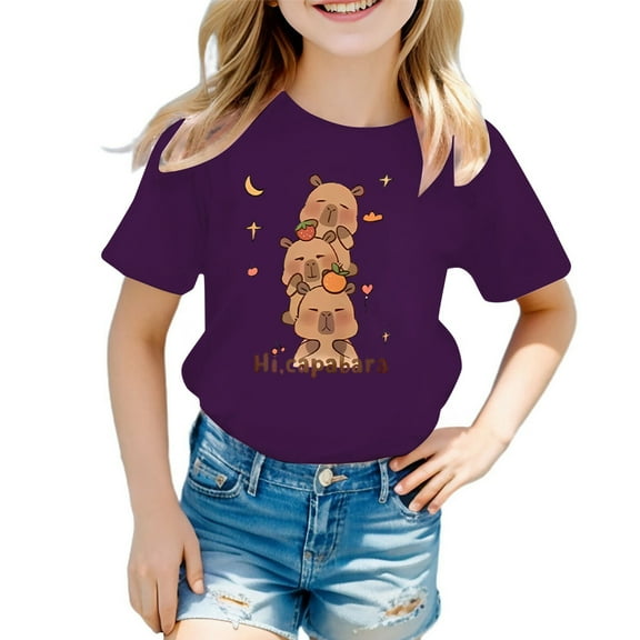 oqasdz Summer Boys and Girls T Shirts Round Neck Animal Patterned Printed Short Sleeve T Shirt Tops, Size 8-10 Years