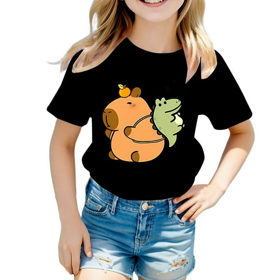 oqasdz Summer Boys and Girls T Shirts Round Neck Cartoon Animal Print Casual Loose Short Sleeve T Shirt, Size 10-12 Years