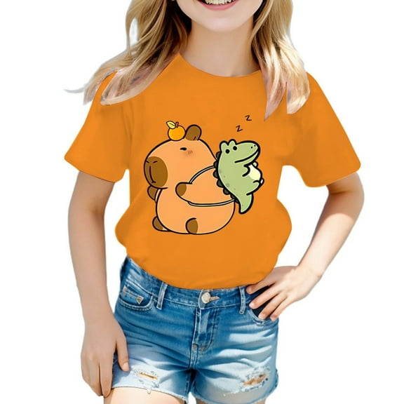 oqasdz Summer Boys and Girls T Shirts Round Neck Cartoon Animal Print Casual Loose Short Sleeve T Shirt, Size 4-6 Years