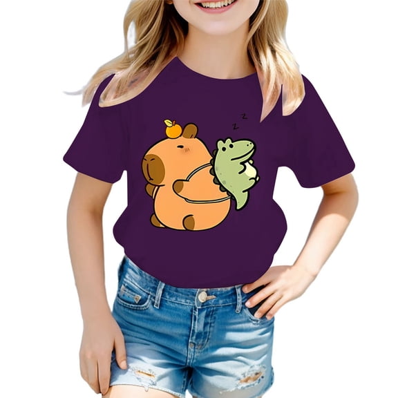 oqasdz Summer Boys and Girls T Shirts Round Neck Cartoon Animal Print Casual Loose Short Sleeve T Shirt, Size 12-14 Years