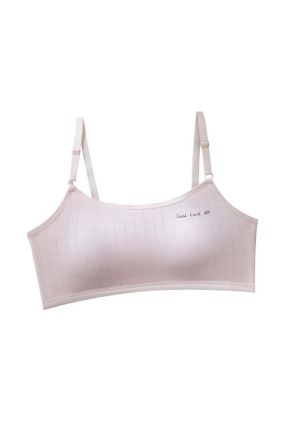 Summer and Fall Girls Bras Puberty Fixed Cup Backless Underwear with Adjustable Shoulder Straps Bra Tops, Size 12-14 Years