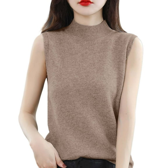 oqasdz Sweaters for Women Half Turtleneck Vest Sleeveless Solid Color Thermal Underwear Bottoming Shirt Fall Winter Warm Casual Cozy Soft