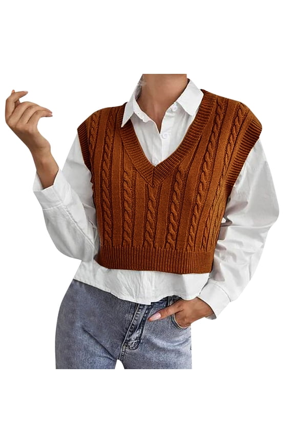Sweaters for Women Knitted Cable Vest Pullover V Neck Large Size Comfortable Sweater Vest Outdoor Casual Loose Fit