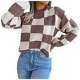 thumbnail image 1 of oqasdz Sweaters for Women Ladies Fall and Winter Street Wind Contrast Plaid Long Sleeve Pullover Knitted Sweater Casual Versatile, 1 of 6