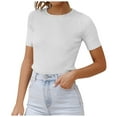 thumbnail image 1 of oqasdz Sweaters for Women Short Sleeve Crewneck T Shirt Summer Ribbed Knit Slim Fit Basic Solid Color Tee Tops Casual Versatile, 1 of 6
