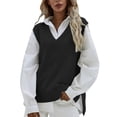 thumbnail image 1 of oqasdz Sweaters for Women Sleeveless Deep V Neck Ribbed Knit Split Pullover Sweater Vest Thin Comforable Blouse Top Casual Versatile, 1 of 4