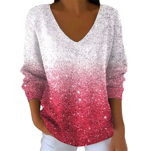 oqasdz Sweatshirt for Women Long Sleeve V Neck with Shoulder Drop Neckline Featuring Digital Print Design Durable Soft Casual Dailywear