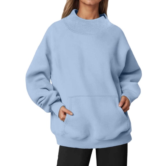 oqasdz Sweatshirt for Women Neck Drop Shoulder Pocket Lined Oversized Long Sleeve Pullover Brushed Thermal Versatile Casual Dailywear