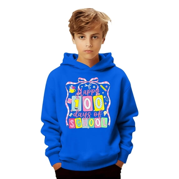 oqasdz Sweatshirts for Girls 100 Days of School Cute Graphic Hooded Sweatshirt Athletic Playwear Long Sleeve Pullover Comfy Casual Streetwear