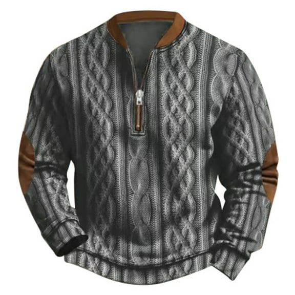 oqasdz Sweatshirts for Men 2025 Autumn Winter Fashion Large Size Casual 3D Digital Print Knitted Sweater Fabric Half Zip Round Neck Hoodie Pullover