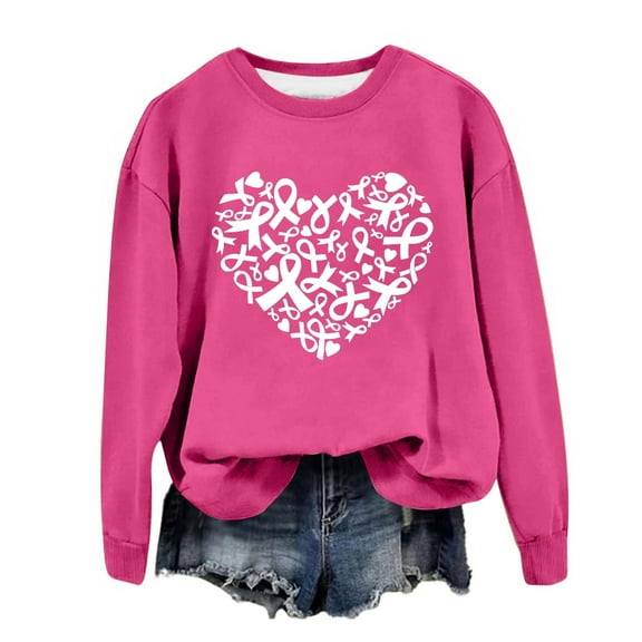 oqasdz Sweatshirts for Women International Breast Cancer Printed Round Neck Long Sleeve Thin Breathable Casual Outdoor Activities Daily Wear