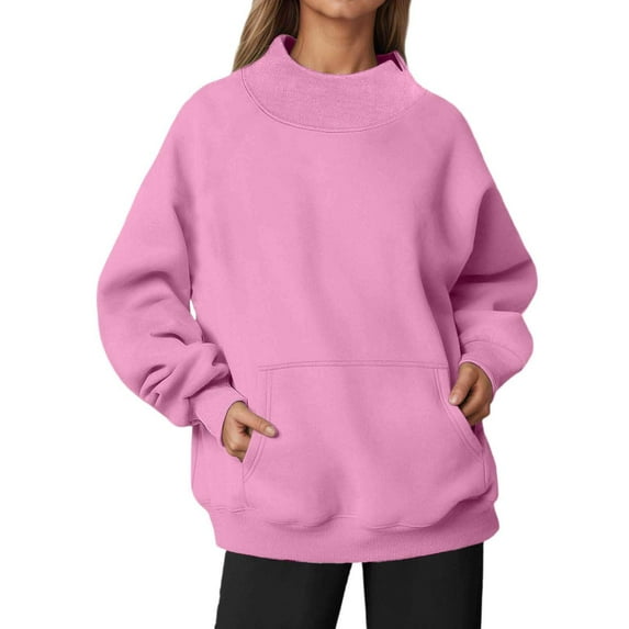 oqasdz Sweatshirts for Women Neck Drop Shoulder Pocket Lined Oversized Long Sleeve Pullover Brushed Thermal Durable Soft Casual Outdoor