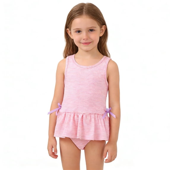 oqasdz Swimsuit for Girls with Bow and Ruffle Skirt Style Stretchy Solid Color One Piece Bathing Suit for Baby Toddler Learning Swimming