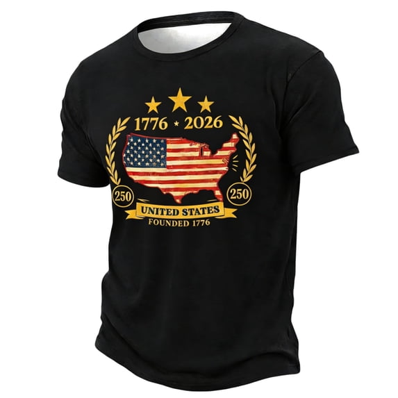 oqasdz T Shirts for Man 250 Years Birthday US National Flag Graphic Tee Comfort Crewneck Classic Style 4th of July Patriotic Tops