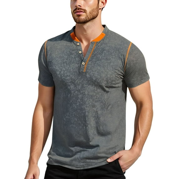 oqasdz T Shirts for Man Button V Neck Short Sleeve Summer New Outdoor Sports Workout Active Casual Comfortable Tee Top