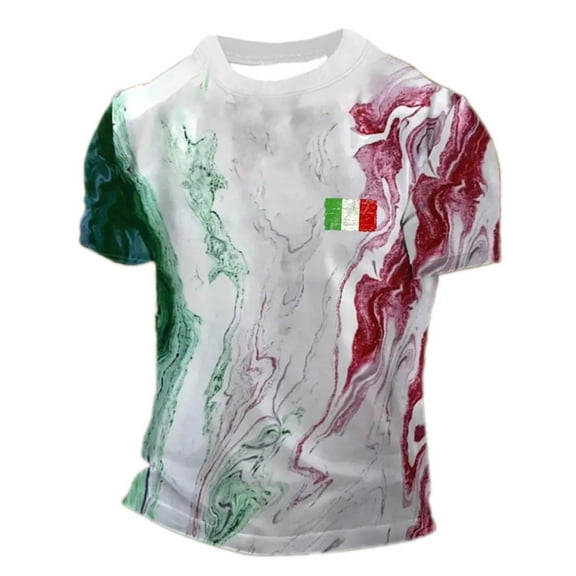 oqasdz T Shirts for Man Casual Italian Flag Print Comfortable Breathable Short Sleeve for Daily Wear Sports and Leisure Activities Tee Top