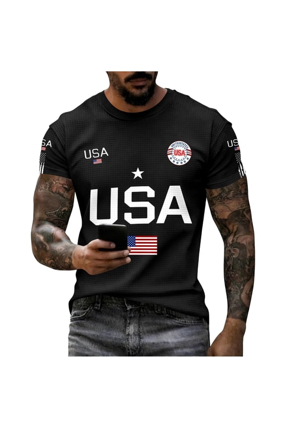 T Shirts for Man Letter US National Flag Graphic Comfortable Crewneck Tee Trendy Versatile 4th of July Patriotic T Shirt