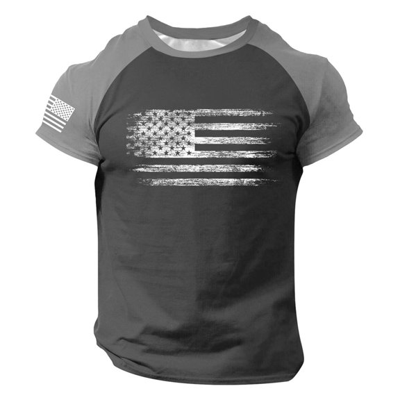 oqasdz T Shirts for Man US National Flag Printed Short Sleeve Summer Outfits Baggy Comfortable Independence Day Freedom T Shirt