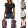 thumbnail image 1 of oqasdz T Shirts for Women Short Sleeve Crewneck Mesh Quick Drying Slim Fit Athletic Workout Shirts Breathable Summer Yoga Tee Top T-Shirts,Black,S, 1 of 7