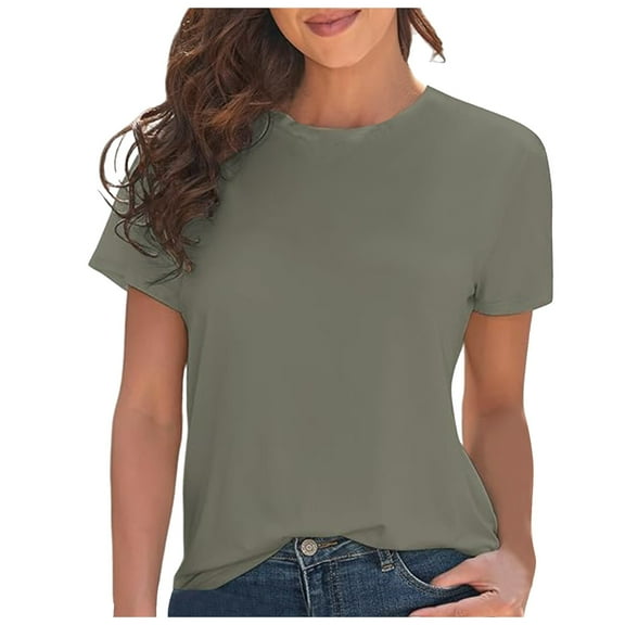 oqasdz T Shirts for Women Solid Color Round Neck Short Sleeve Casual Comfortable Top for Relaxed Wear Lightweight Fashion Blouse