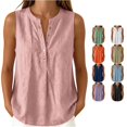 thumbnail image 1 of oqasdz Tank Tops for Women Sleeveless Button Crewneck Solid Color Shirt Comfort Loose Fit Blouse Lightweight Daily Wear Versatile Casual Outdoor,Pink,XL, 1 of 4