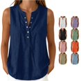 thumbnail image 1 of oqasdz Tank Tops for Women Sleeveless Button Crewneck Solid Color Shirt Comfort Loose Fit Blouse Lightweight Daily Wear Versatile Casual Summer,Navy,2XL, 1 of 4