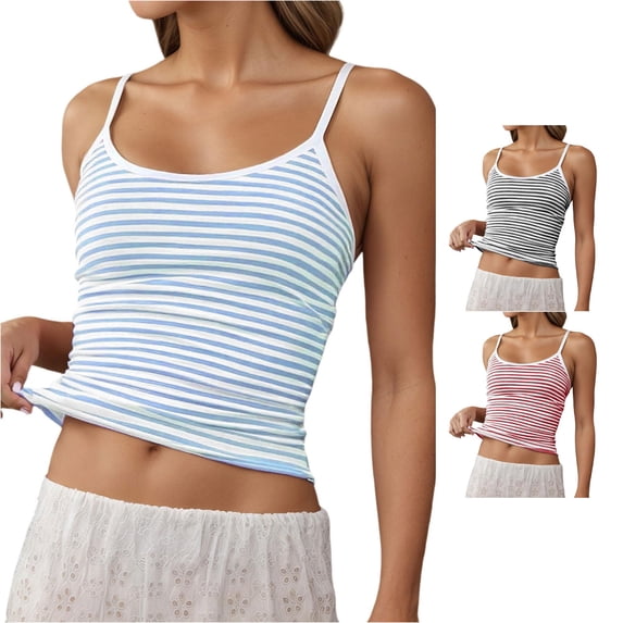 oqasdz Tank Tops for Women Sleeveless Striped Print Thin Strappy Camisole Top for Layering Comfortable Stretchy Soft Basic Tops Casual Outdoor,Light Blue,M