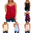 thumbnail image 1 of oqasdz Tank Tops for Women V Neck Layered Ruffle Spaghetti Straps Sleeveless Flowy Dress Camisole Top Solid Color Fashion Clothing Casual Outdoor,Red,XL, 1 of 7
