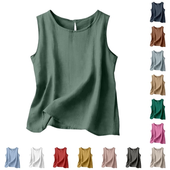 oqasdz Tank Tops for Women Plus Size Sleeveless Crew Neck Tank Shirts Loose Solid Color Thin Breathable Tunic Layering Shirt Casual Summer,Green,S