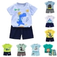 thumbnail image 1 of oqasdz Toddler Baby Boy Clothes Short Sleeve Cartoon Prints T Shirts Top and Shorts Formal Kids 2 Piece Summer Loose Fit Daily Play Clothes Sets,Light Blue,Size 3 M-6 M, 1 of 3