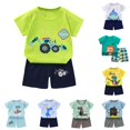 thumbnail image 1 of oqasdz Toddler Baby Boy Clothes Short Sleeve Cartoon Prints T Shirts Top and Shorts Formal Kids 2 Piece Summer Loose Fit Daily Play Clothes Sets,Light Green,Size 5 Y-6 Y, 1 of 3