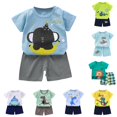 thumbnail image 1 of oqasdz Toddler Baby Boy Clothes Short Sleeve Cartoon Prints T Shirts Top and Shorts Formal Kids 2 Piece Summer Loose Fit Daily Play Clothes Sets,Sky Blue,Size 3 Y-4 Y, 1 of 3