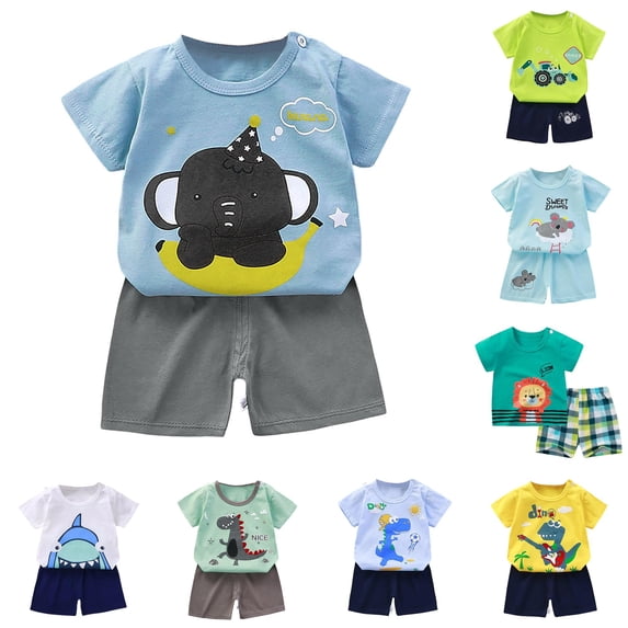 oqasdz Toddler Baby Boy Clothes Short Sleeve Cartoon Prints T Shirts Top and Shorts Formal Kids 2 Piece Summer Loose Fit Daily Play Clothes Sets,Sky Blue,Size 3 Y-4 Y