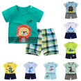 thumbnail image 1 of oqasdz Toddler Baby Boy Clothes Short Sleeve Cartoon Prints T Shirts Top and Shorts Formal Kids 2 Piece Summer Loose Fit Daily Play Clothing Set,Dark Green,Size 6 M-12 M, 1 of 3