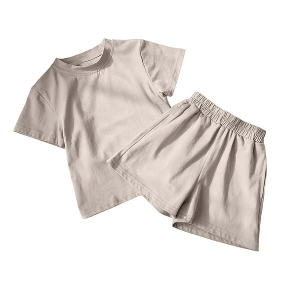 oqasdz Toddler Baby Boy Outfits Solid Color Loose T Shirt and Elastic Waist Shorts Sports Athletic Girls 2PCS Sweat Suit Size 2 Y-3 Y