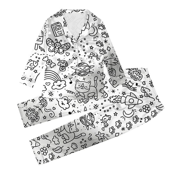 oqasdz Toddler Baby Boys And Girls Pajamas Fashion Imagination Creativity DIY Sketch Print Imitation Silk Trousers Pajama Set/7-8 Years