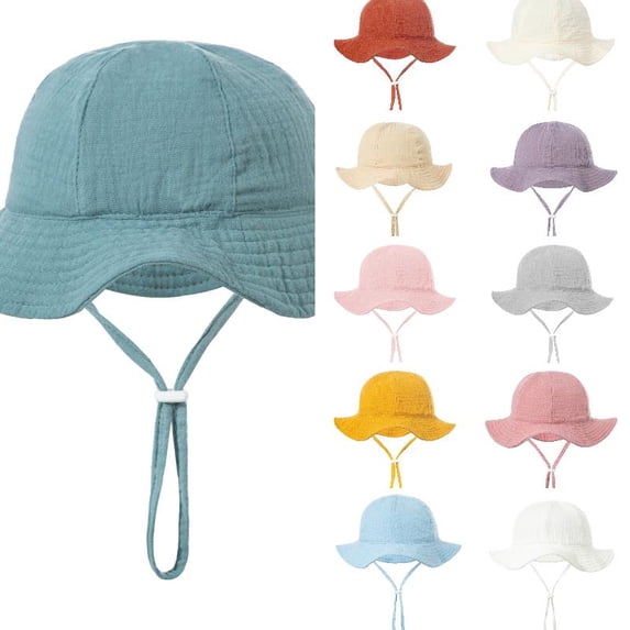 oqasdz Toddler Baby Fisherman Cap Solid Color Adjustable Straps Wide Brim Cute UPF 50+ Sun Hat for Beach Casual Outdoor