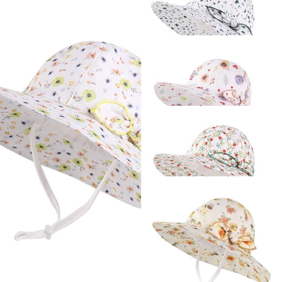oqasdz Toddler Baby Girl Floral Print Sun Hat with UPF 50+ Adjustable Straps Beach Hat with Wide Brim Bucket Casual Summer
