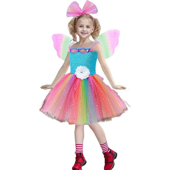 oqasdz Toddler Baby Girls Dresses Birthday Festival Performance Sequin Mesh Dress Fairy Dance Wear/6-7 Years