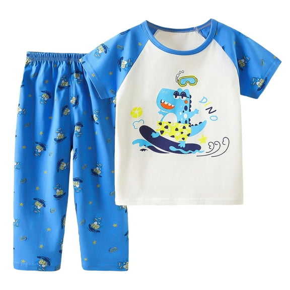 oqasdz Toddler Boys Girls Pajamas Summer Cartoon Dinosaur Printed Short Sleeved Tops And Shorts 2 Piece Adorable Pajama Set/18-24 Months