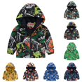 thumbnail image 1 of oqasdz Toddler Boys Hooded Zip Up Jacket Dinosaur Printing Cartoon Zipper Long Sleeve Windproof Outerwear Coat Casual Daily Wear, 1 of 4