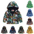 thumbnail image 1 of oqasdz Toddler Boys Hooded Zip Up Jacket Dinosaur Printing Cartoon Zipper Long Sleeve Windproof Outerwear Coat Casual Daily Wear, 1 of 4